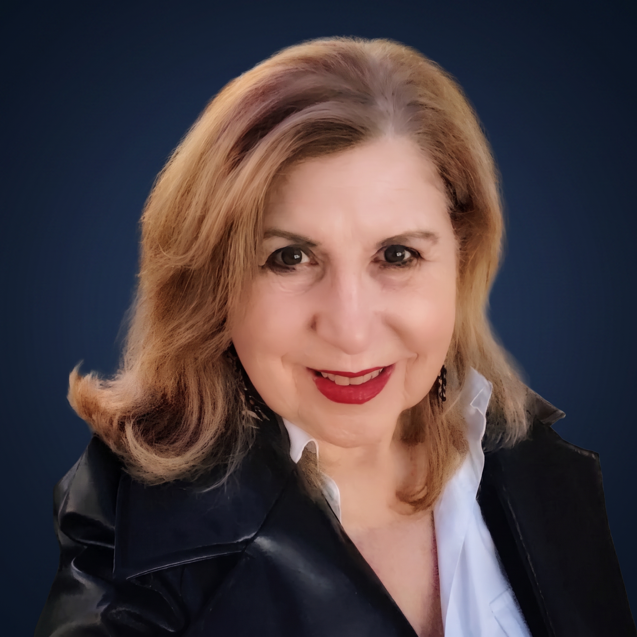Linda L. Carey, Certified Professional Coach and Facilitator, smiling in a dark jacket against a neutral navy background